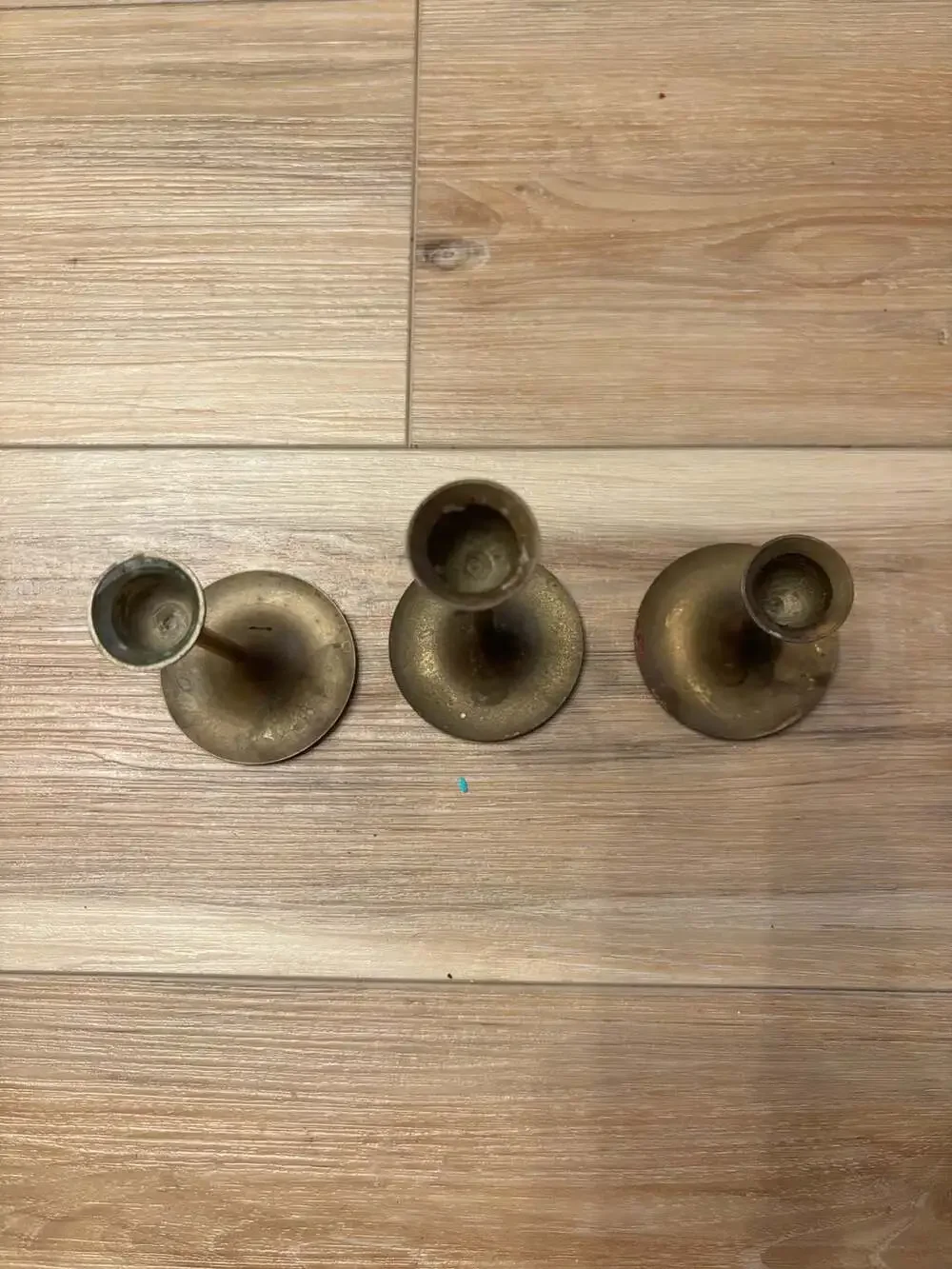 Vintage Tapered Solid Brass Candlestick Holders, Set of 3, Made in Taiwan